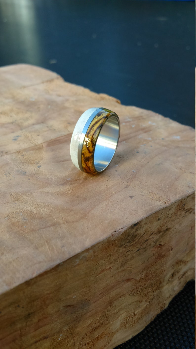 antler ring titanium ring with wood bocote deer antler band image 9