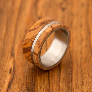 Titanium Ring man wedding band man ring olive wood ring titanium ring band mens ring image 1