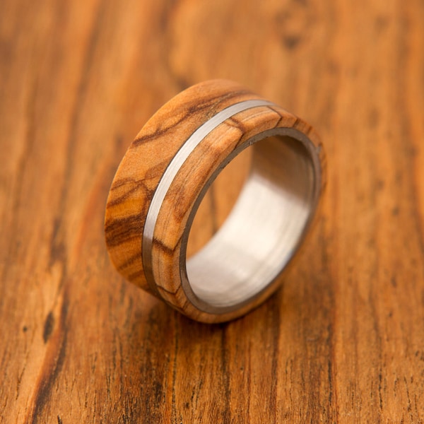 Titanium Ring man wedding band man ring olive wood ring titanium ring band mens ring