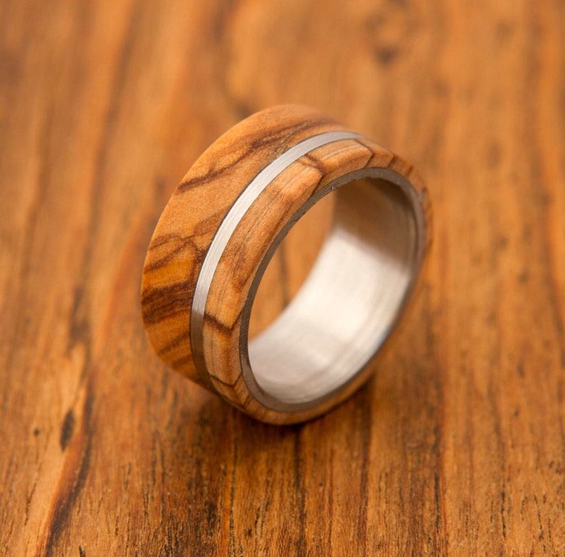 Titanium Ring man wedding band man ring olive wood ring titanium ring band mens ring image 1