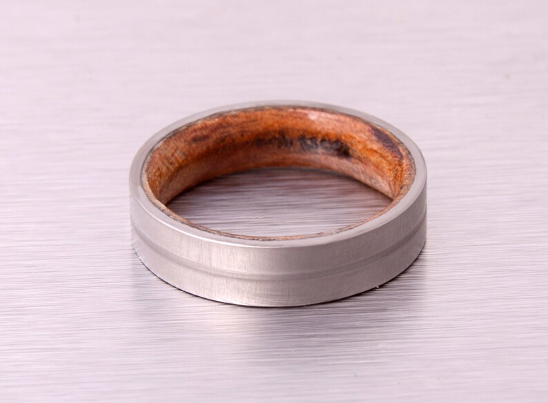 wood wedding ring flat band lined titanium wooden band for man and woman engagement wedding band size 3 to 16 brushed man wedding band image 3