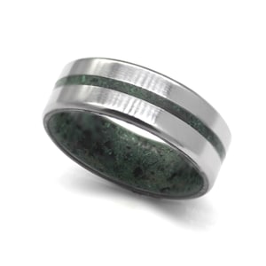 raw stone rough malachite obsidian man ring his her black green stone ring flat beveled band African stone ring size 3 to 16