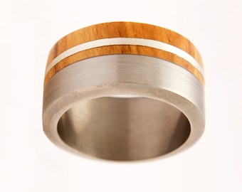 mens wedding band with olive wood and silver line wedding wood ring woman man ring size 3 to 12