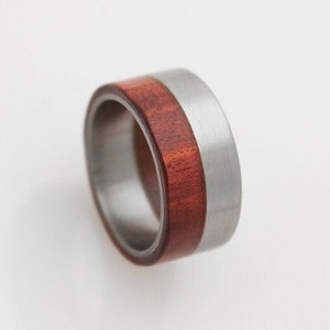 redheart wood ring titanium wood ring men mens wedding band flat ring men anniversary wood ring image 2