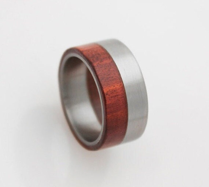 redheart wood ring titanium wood ring men mens wedding band flat ring men anniversary wood ring image 2