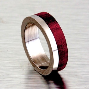 Mens Wedding Band with wood red heart tand titanium ring