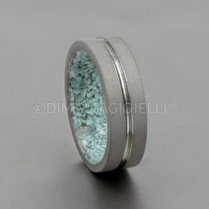 raw stone ring turquoise wedding band for an and woman all sizes sandblasted metal band flat profile lined comfort fit image 4