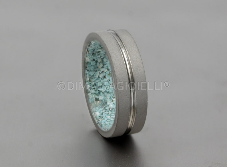 raw stone ring turquoise wedding band for an and woman all sizes sandblasted metal band flat profile lined comfort fit image 4