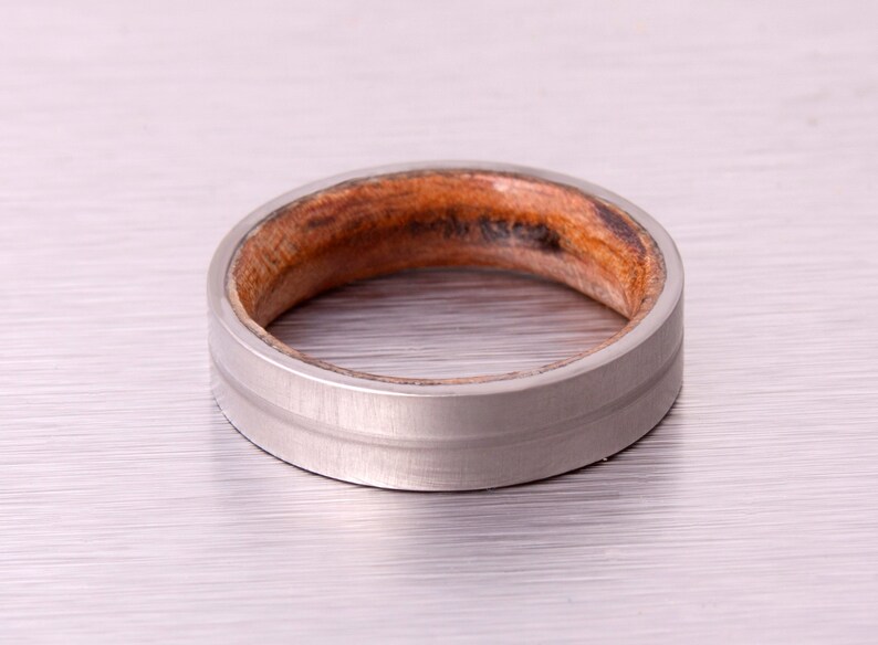 wood wedding ring flat band lined titanium wooden band for man and woman engagement wedding band size 3 to 16 brushed man wedding band image 5