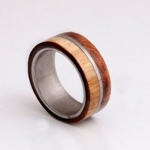 olive ring men bocote ring Titanium Ring Mens Wood Wedding Band with Titanium Ring man ring promise ring wood ring men