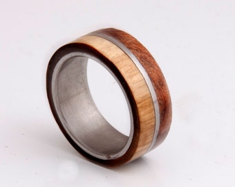 olive ring men bocote ring Titanium Ring Mens Wood Wedding Band with Titanium Ring man ring promise ring wood ring men