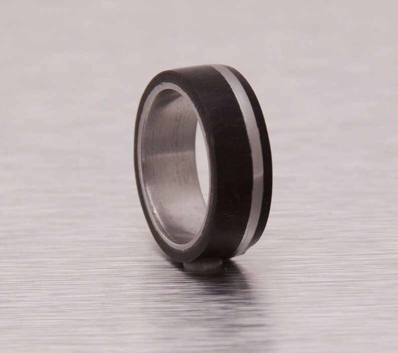 Titanium Ring Wood Ring Man Ring mens ebony ring titanium wedding band image 1