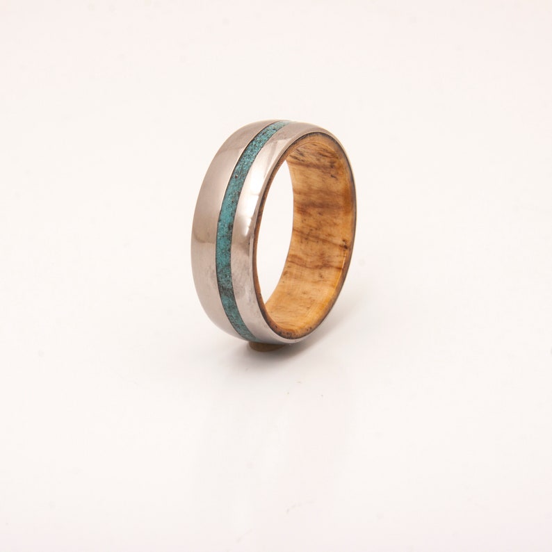 turquoise mens ring with olive wood ring wedding ring wooden ring lined with turquoise man woman jewelry image 10