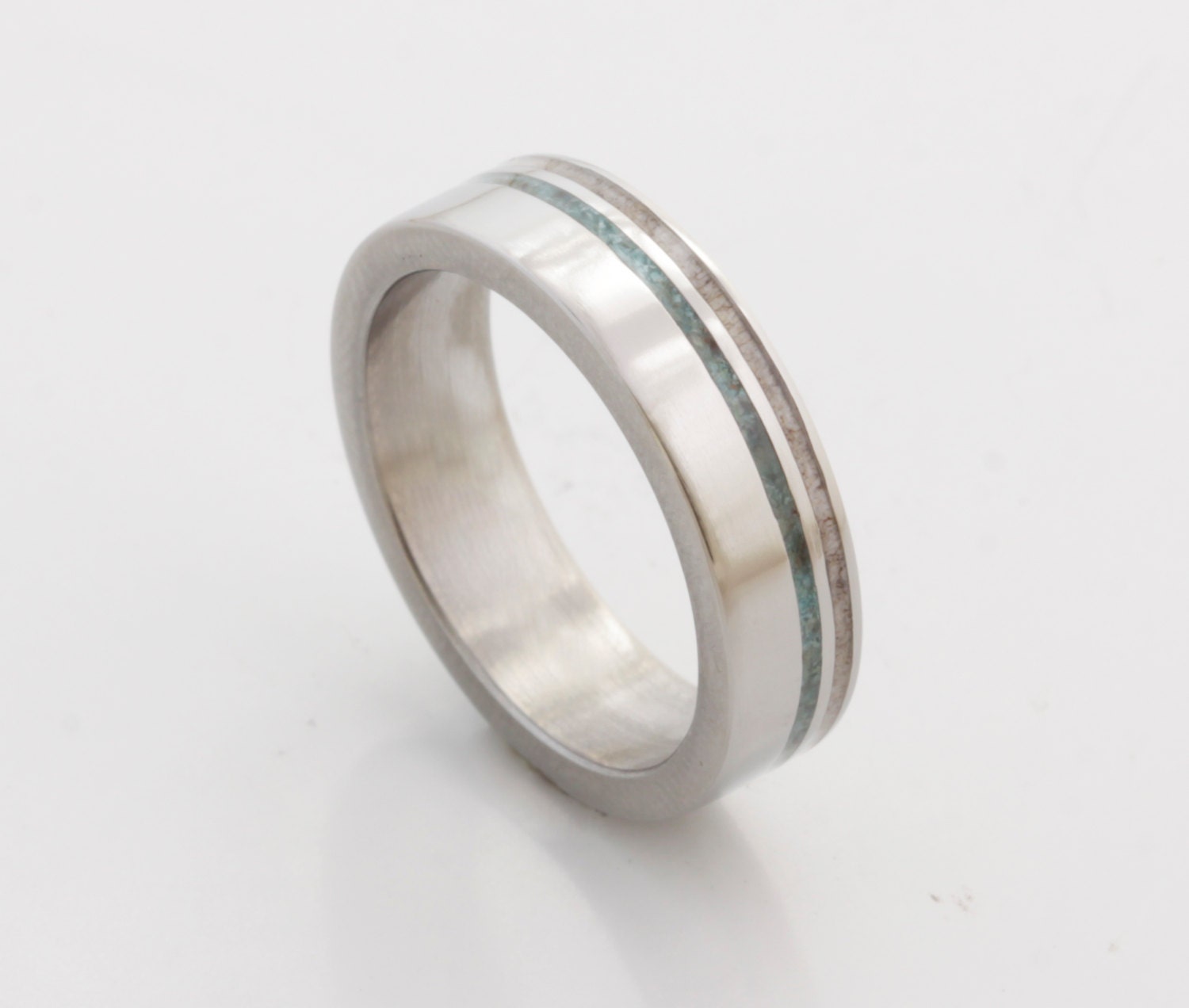 Man Wedding Band Antler Ring Turquoise Ring Woman Wedding Ring Titanium ...