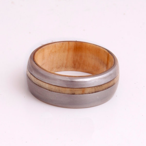 Titanium Ring man wedding band Mens Wedding Band with inner wood ring and Titanium ring olive