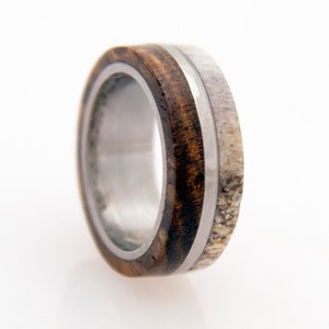 antler ring titanium ring with wood bocote deer antler band image 1