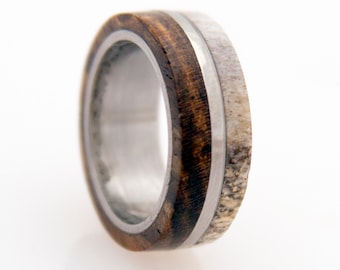 antler ring titanium ring with wood bocote deer antler band
