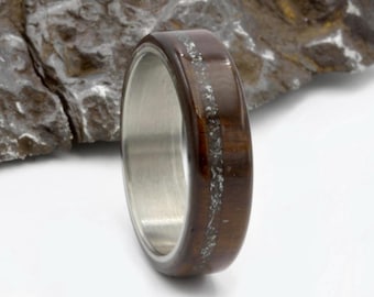 Gibeon Meteorite Ring: Snakewood Inlay, Titanium Band