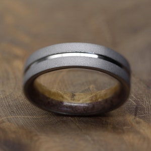 Red Garnet wedding ring fr man woman size whisky Barrel wood band bourbon wood ring titanium mens ring sandblasted raw stone image 4