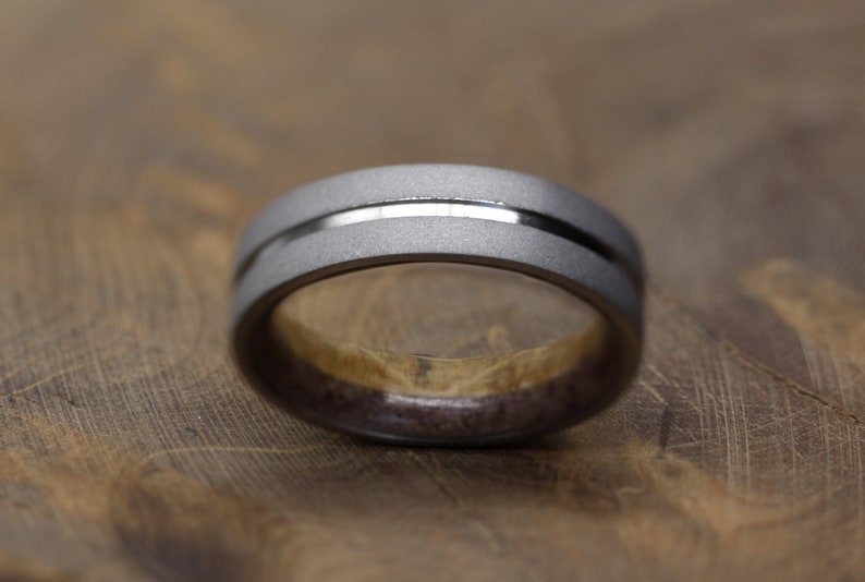 Red Garnet wedding ring fr man woman size whisky Barrel wood band bourbon wood ring titanium mens ring sandblasted raw stone image 4