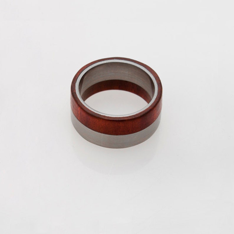 redheart wood ring titanium wood ring men mens wedding band flat ring men anniversary wood ring image 4