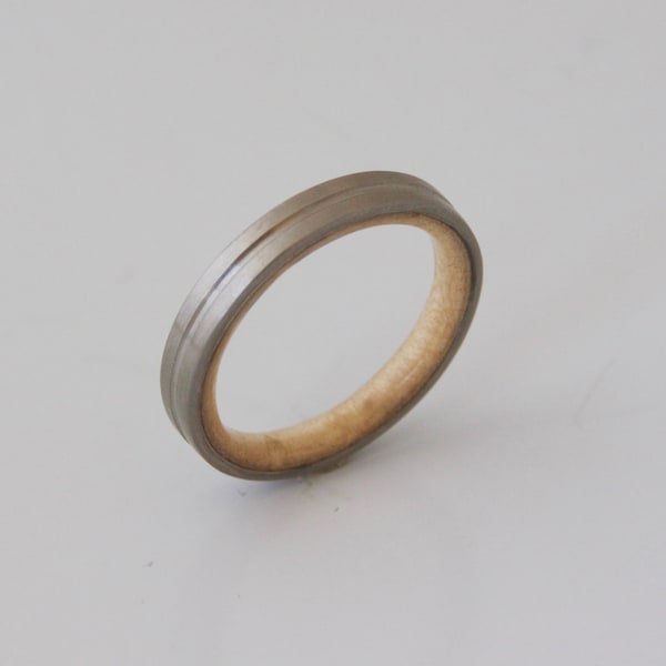 Titanium Wedding Band: Birdseye Maple Wood Inlay, Comfort Fit