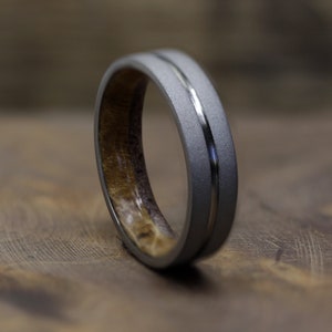 Red Garnet wedding ring fr man woman size whisky Barrel wood band bourbon wood ring titanium mens ring sandblasted raw stone image 3