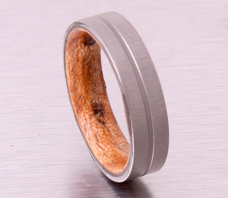 wood wedding ring flat band lined titanium wooden band for man and woman engagement wedding band size 3 to 16 brushed man wedding band image 6