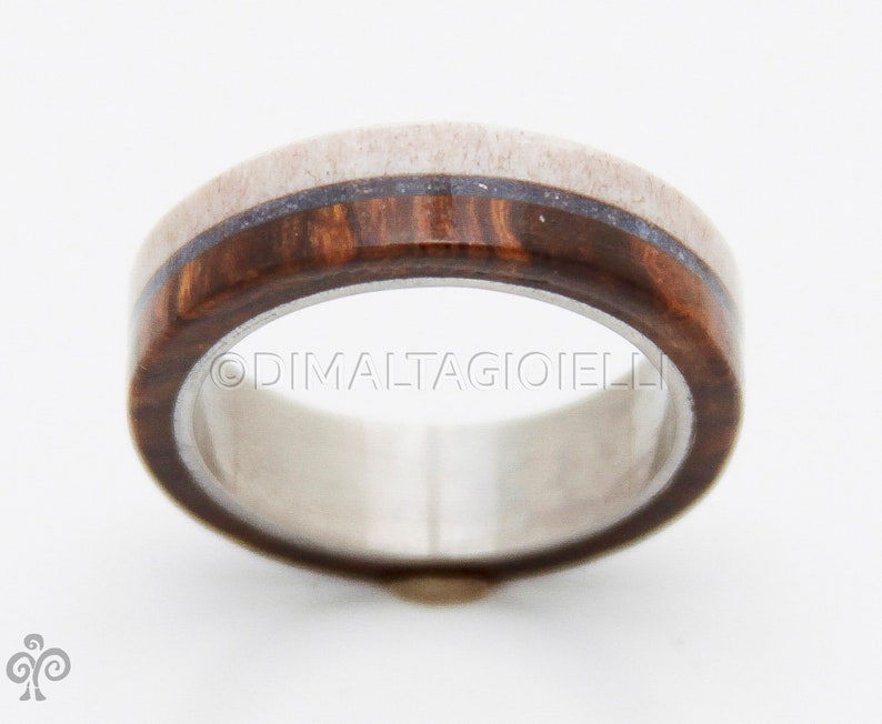 turquoise mens ring mens wedding band wood and antler with titanium and turquoise image 2