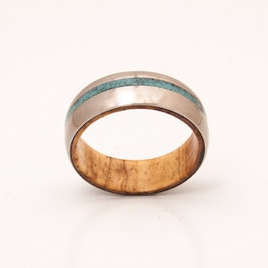 turquoise mens ring with olive wood ring wedding ring wooden ring lined with turquoise man woman jewelry image 3