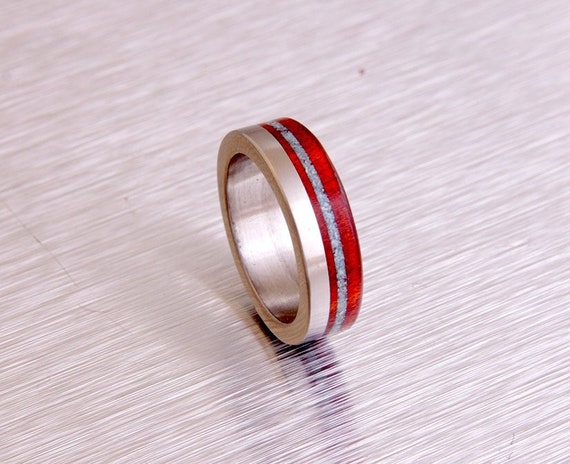 turquoise mens ring titanium ring with red heart wood wedding ring turquoise wedding ring