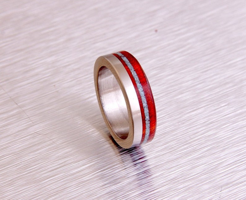 turquoise mens ring titanium ring with red heart wood wedding ring turquoise wedding ring image 1