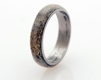 Anter Ring Titanium Ring and Antler Wedding Band Man Ring - Titanium Ring Antler Ring mens wedding band