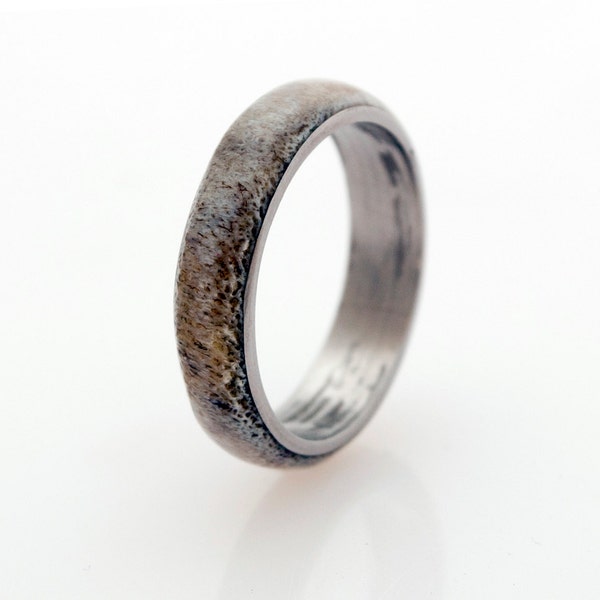 Anter Ring Titanium Ring and Antler Wedding Band Man Ring - Titanium Ring Antler Ring mens wedding band