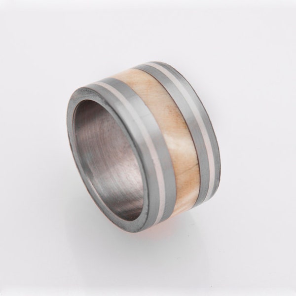 Titanium Ring Man RIng Mens Wedding Band with wood ring and titanium ring