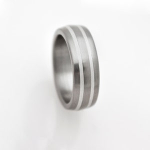 Titanium Ring with Silver Inlay - Mens Wedding Band