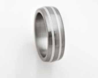 Titanium Ring man ring mens wedding band titanium silver band titanium wedding band silver inlay