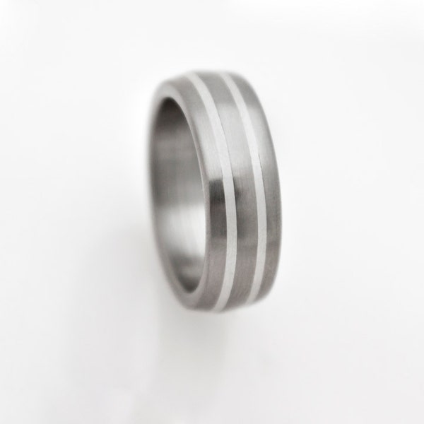 Titanium Ring man ring mens wedding band titanium silver band titanium wedding band silver inlay