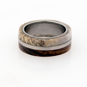 antler ring titanium ring with wood bocote deer antler band image 2
