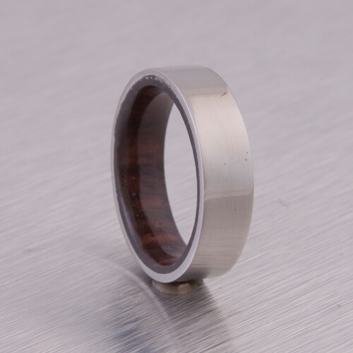 Mens Wood Ring With Titanium Ring Mens Wedding Band Silver - Etsy