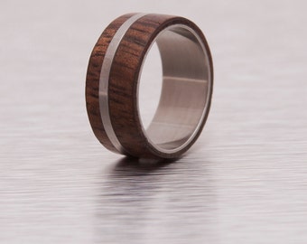 Mens Wood Ring WIth Titanium Ring Mens Wedding Band  Ring hawaian koa ring wooden ring