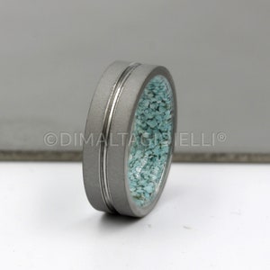 raw stone ring turquoise wedding band for an and woman all sizes sandblasted metal band flat profile lined comfort fit image 8