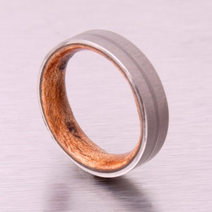 wood wedding ring flat band lined titanium wooden band for man and woman engagement wedding band size 3 to 16 brushed man wedding band image 2