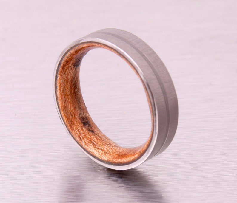 wood wedding ring flat band lined titanium wooden band for man and woman engagement wedding band size 3 to 16 brushed man wedding band image 2