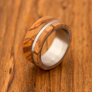 Titanium Ring man wedding band man ring olive wood ring titanium ring band mens ring image 3