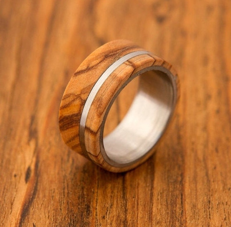 Titanium Ring man wedding band man ring olive wood ring titanium ring band mens ring image 3