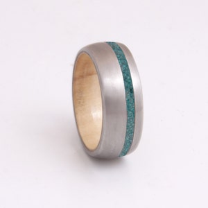 turquoise mens ring with olive wood ring wedding ring wooden ring lined with turquoise man woman jewelry image 8