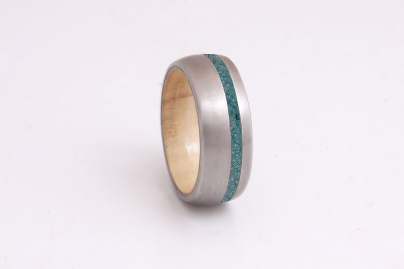 turquoise mens ring with olive wood ring wedding ring wooden ring lined with turquoise man woman jewelry image 8