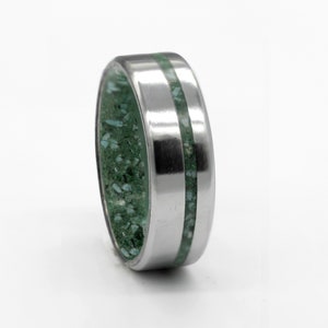 raw stone turquoise man ring malachite his her rough rock wedding band titanium beveled ring crushed stone alternative engagement size 3/16