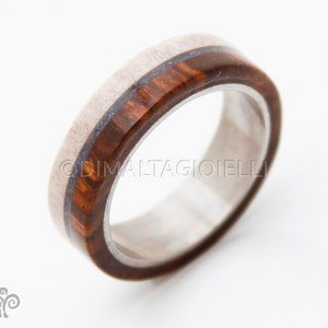 turquoise mens ring mens wedding band wood and antler with titanium and turquoise image 1